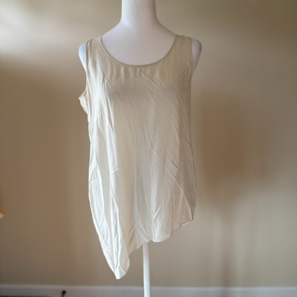 Eileen Fisher Silk Georgette Crepe Tunic Asymmetric Off White Tank Top Womens XS
